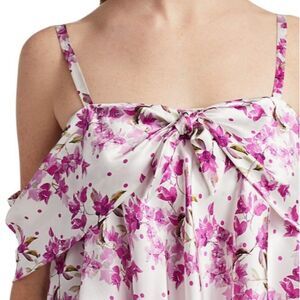 AMUR Silk Off-The-Shoulder Popover Waist Floral Dress Cold Shoulder Dress Size 4